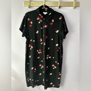 J. Jill Black Floral Button Down Dress Size L